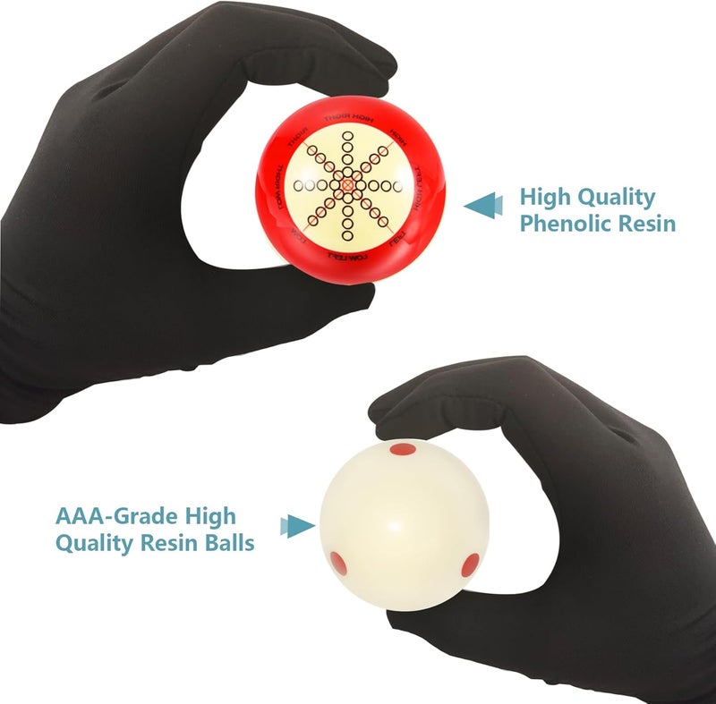 HEYLEAYAR 2 Pcs Billiard Training Cue Ball,Pool Cue Ball Practice with Dots,Inchluded Billiard Gloves,Pool Table Marker Dots,Billiard Balls Used in American Billiards Eight Balls - Image 5